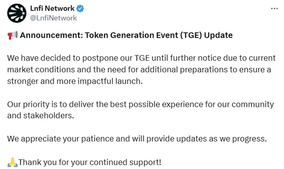 Lnfi Network推迟TGE背后:BTC生态热度与资金纷纷消退