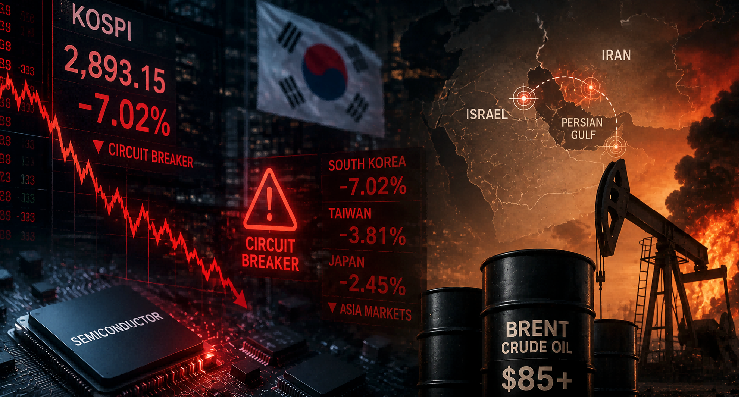 半导体抛售潮席卷亚洲：韩股暴跌7%触发熔断，中东局势推升布油突破85美元
