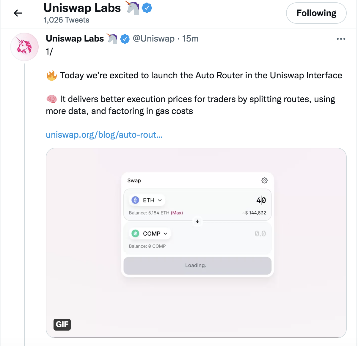 Uniswap Labs 推出Auto Router，可为用户提供最佳交易价格| 比推