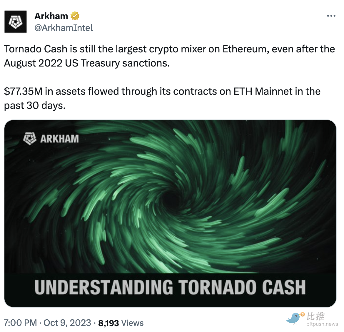 受到制裁后，Tornado Cash 仍然是以太坊上最大的混币器