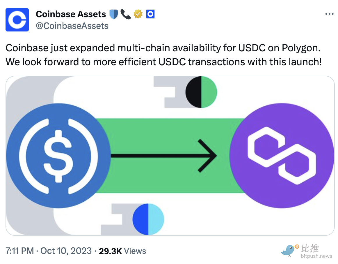 Coinbase 宣布支持存取 Polygon 上的原生 USDC