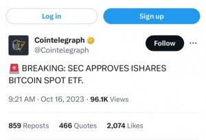 美国SEC批准贝莱德的iShares比特币现货ETF