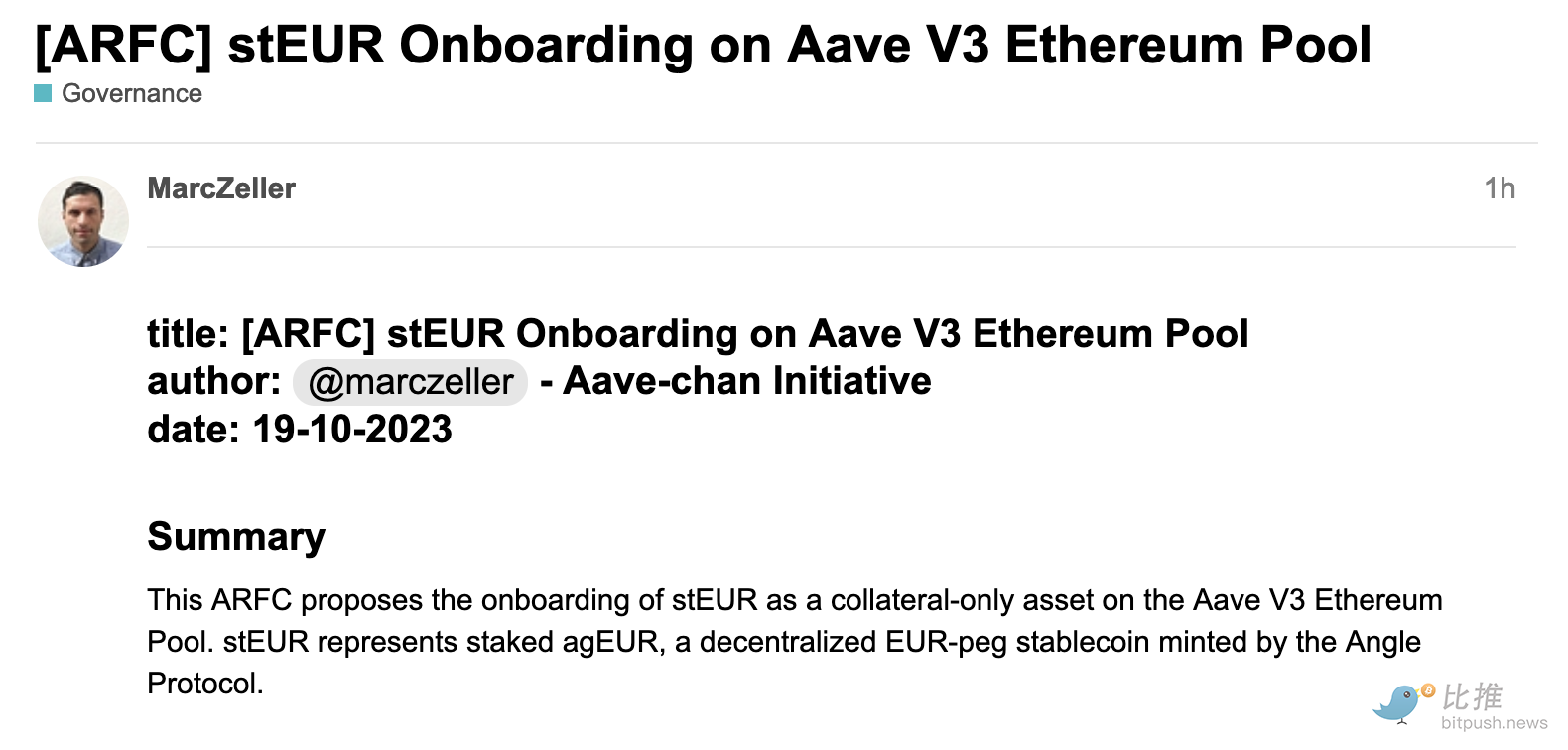 社区成员提案要求将 stEUR 添加为 Aave V3 以太坊池上的抵押资产