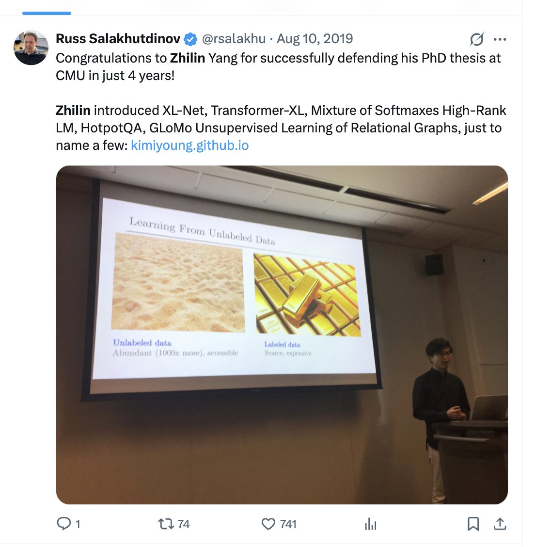 Congratulations to Zhilin Yang, founder and CEO of @Kimi_Moonshot, on the latest Kimi release. What a huge win for the open-source community! It feels like just yesterday Zhilin was graduating from my